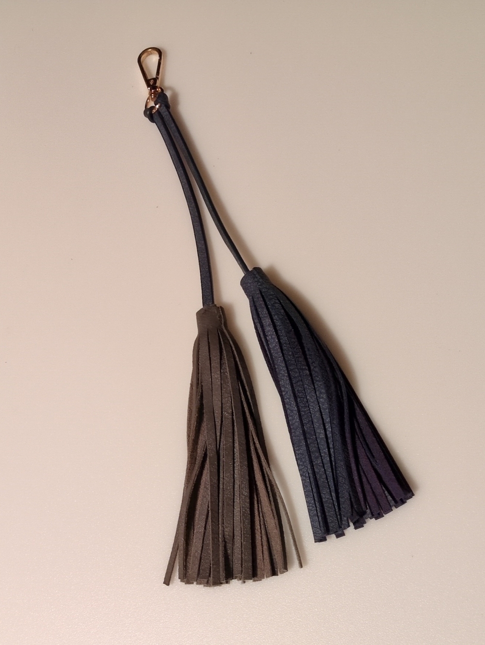 Faux Leather Double Tassel Bag Charm Gray Slate Blue